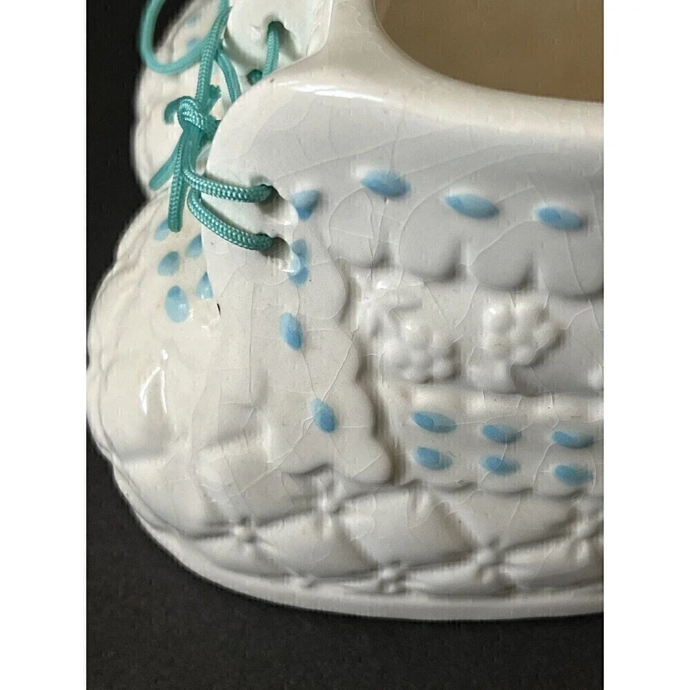 Baby Boy Booties Ceramic Planter Vase Shoelaces Retro Quilted Vintage Retro